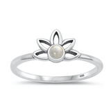 Sterling Silver Oxidized 7.6mm Moonstone Stone Ring