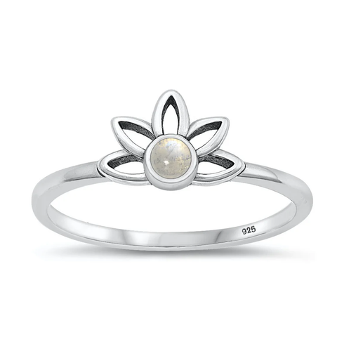 Sterling Silver Oxidized 7.6mm Moonstone Stone Ring
