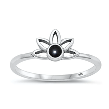 Load image into Gallery viewer, Sterling Silver Oxidized 7.6mm Black Agate Stone Ring
