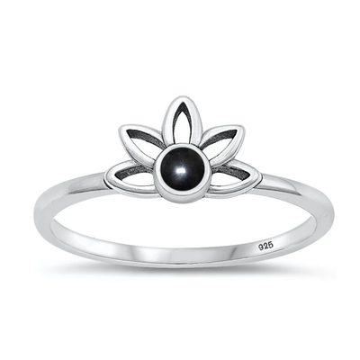 Sterling Silver Oxidized 7.6mm Black Agate Stone Ring
