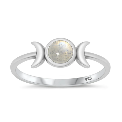 Sterling Silver Oxidized 6.2mm Moon Moonstone Stone Ring