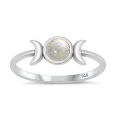 Sterling Silver Oxidized 6.2mm Moon Moonstone Stone Ring