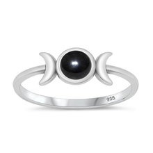 Load image into Gallery viewer, Sterling Silver Oxidized 6.2mm Moon Black Agate Stone Ring