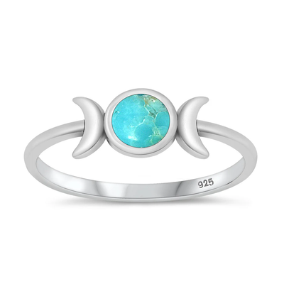 Sterling Silver Oxidized 6.2mm Moon Genuine Turquoise Stone Ring