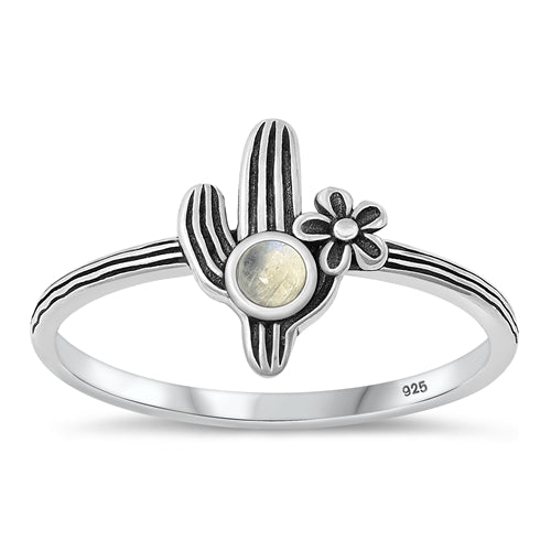 Sterling Silver Oxidized Cactus Moonstone Ring-11.8mm