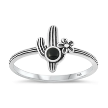 Load image into Gallery viewer, Sterling Silver Oxidized Cactus Black Agate Stone Ring