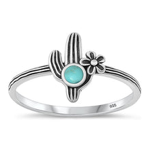 Load image into Gallery viewer, Sterling Silver Oxidized Cactus Genuine Turquoise Ring-11.8mm