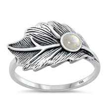 Load image into Gallery viewer, Sterling Silver Oxidized Leaf Moonstone Stone Ring