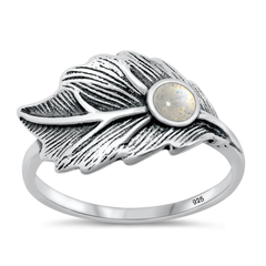 Sterling Silver Oxidized Leaf Moonstone Stone Ring