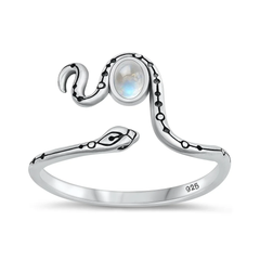 Sterling Silver Oxidized 11.8mm Snake Moonstone Stone Ring