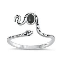Load image into Gallery viewer, Sterling Silver Oxidized 11.8mm Snake Black Agate Stone Ring