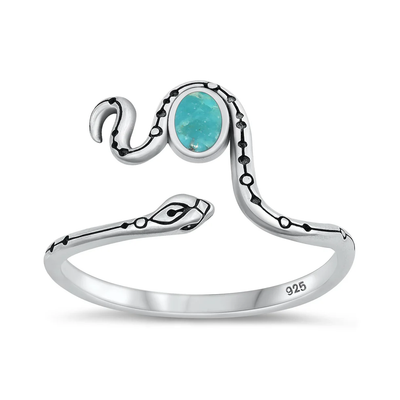 Sterling Silver Oxidized 11.8mm Snake Genuine Turquoise Stone Ring