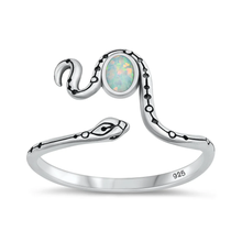 Load image into Gallery viewer, Sterling Silver Rhodium Plated Snake White Lab Opal Ring