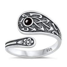 Load image into Gallery viewer, Sterling Silver Oxidized 16.4mm Spoon Black Agate Stone Ring