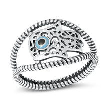 Load image into Gallery viewer, Sterling Silver Oxidized 13.8mm Hamsa And Evil Eye Ring