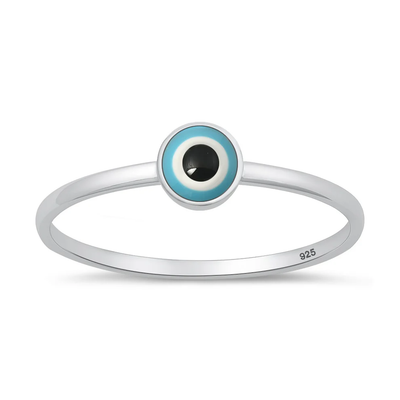 Sterling Silver Rhodium Plated 4.7mm Round Evil Eye Ring