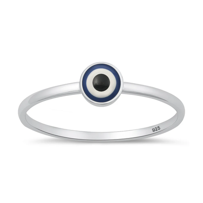 Sterling Silver Rhodium Plated Small Round Evil Eye Ring