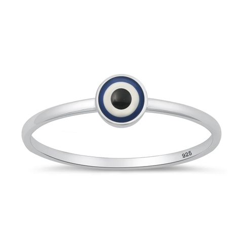Sterling Silver Rhodium Plated Small Round Evil Eye Ring