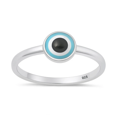 Sterling Silver Polished 6.4mm Enamel Evil Eye Ring