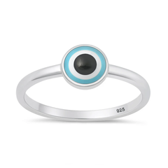 Sterling Silver Polished 6.4mm Enamel Evil Eye Ring