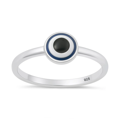 Sterling Silver Polished Enamel Evil Eye Ring