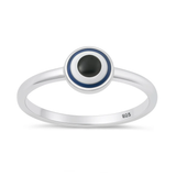 Sterling Silver Polished Enamel Evil Eye Ring