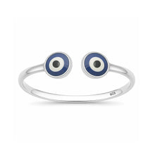 Load image into Gallery viewer, Sterling Silver Rhodium Plated Dark Blue Evil Eye Ring