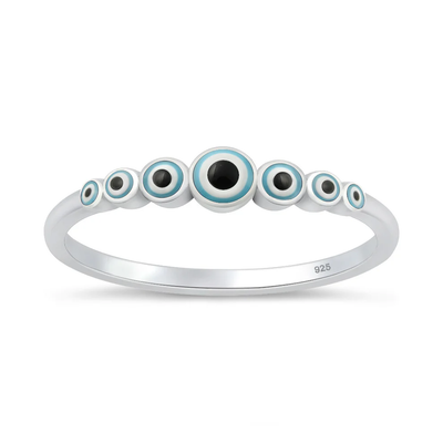 Sterling Silver Rhodium Plated 3.8mm Enamel Inlay Evil Eye Band Ring