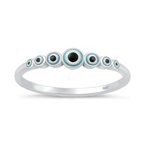 Sterling Silver Rhodium Plated 3.8mm Enamel Inlay Evil Eye Band Ring