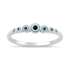 Sterling Silver Rhodium Plated 3.8mm Enamel Inlay Evil Eye Band Ring