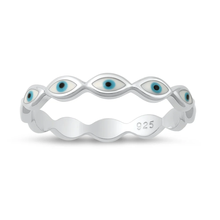 Load image into Gallery viewer, Sterling Silver Rhodium Plated Enamel Inlay Evil Eye Band Ring