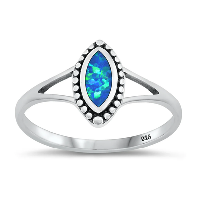Sterling Silver Oxidized Blue Lab Opal Ring