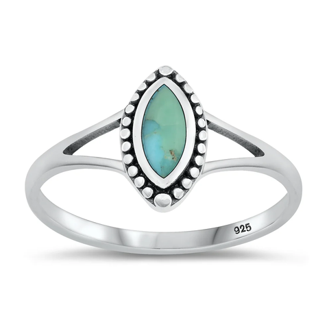 Sterling Silver Oxidized 11.7mm Genuine Turquoise Stone Ring