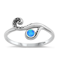 Sterling Silver Oxidized 11mm Tentacle Blue Lab Opal Ring
