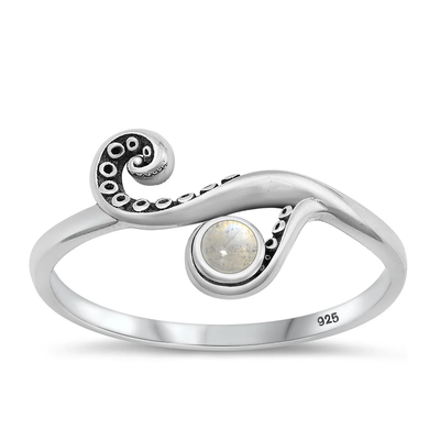 Sterling Silver Oxidized Tentacle Moonstone Stone Ring