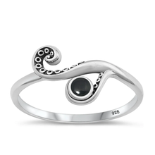 Load image into Gallery viewer, Sterling Silver Oxidized Tentacle Black Agate Stone Ring