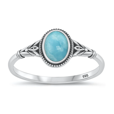 Sterling Silver Oxidized And High Polished Genuine Larimar Stone Ring
