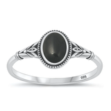 Sterling Silver Oxidized Oval Black Agate Stone Ring