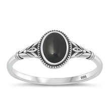 Load image into Gallery viewer, Sterling Silver Oxidized 9.3mm Black Agate Stone Ring
