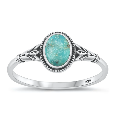 Sterling Silver Oxidized 9.3mm Oval Genuine Turquoise Stone Ring