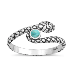 Sterling Silver Oxidized 9.5mm Snake Genuine Turquoise Stone Ring