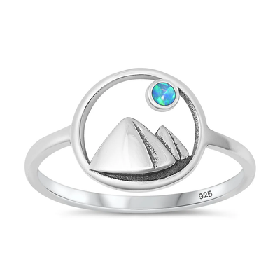 Sterling Silver Oxidized Mountains Blue Lab Opal Ring