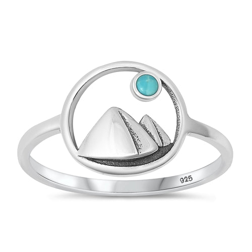 Sterling Silver Oxidized Mountains Genuine Turquoise Ring-11.6mm