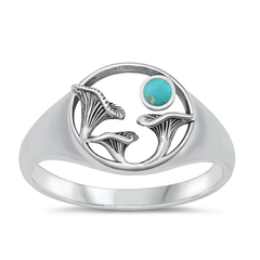 Sterling Silver Oxidized Mushroom Genuine Turquoise Stone Ring