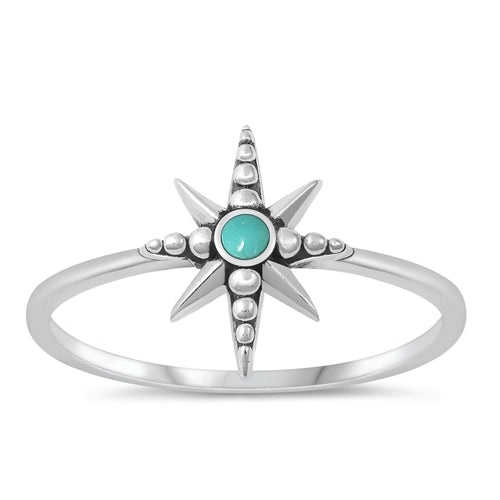 Sterling Silver Oxidized Star Genuine Turquoise Ring-5.1mm