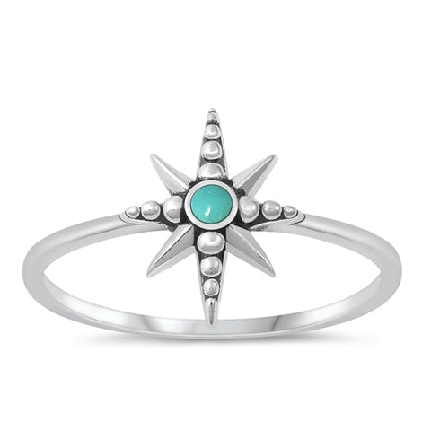 Sterling Silver Oxidized Star Genuine Turquoise Ring-5.1mm