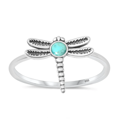 Sterling Silver Oxidized Dragonfly Genuine Turquoise Stone Ring