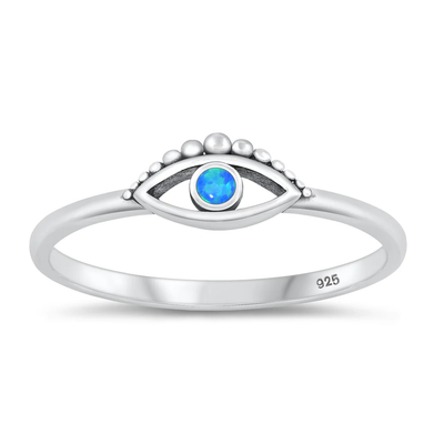Sterling Silver Oxidized Evil Eye Blue Lab Opal Ring