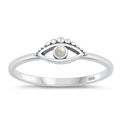 Sterling Silver Oxidized Moonstone Evil Eye Ring