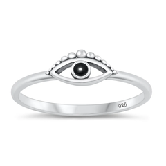 Sterling Silver Oxidized Evil Eye Black Agate Stone Ring